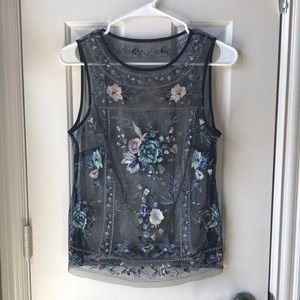 WHBM Mesh Tank, Black and Floral Emboirdered